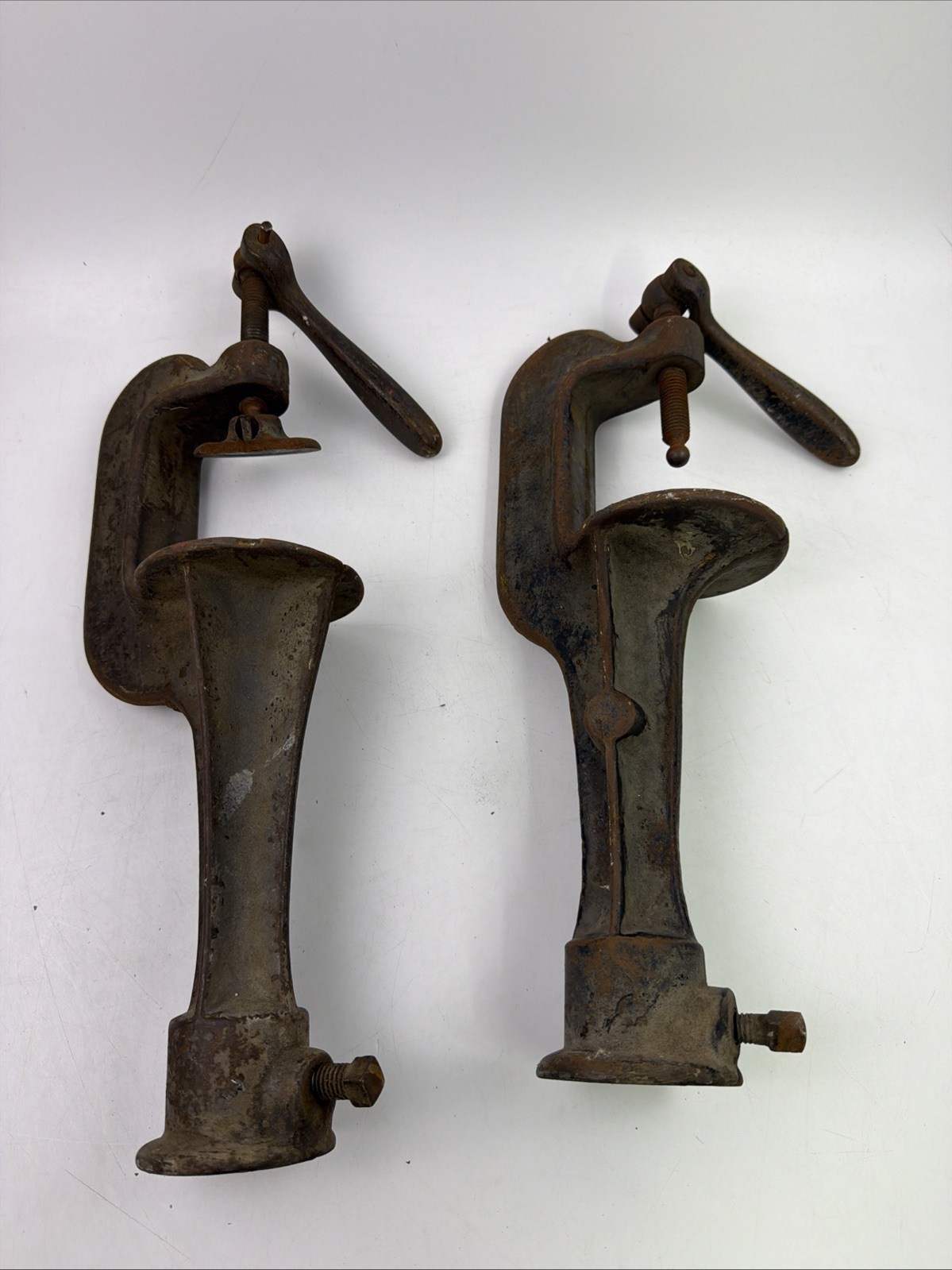 Pair of Vintage Bench Mount Stands For Crimper Roller Bead Forming Roll Machine
