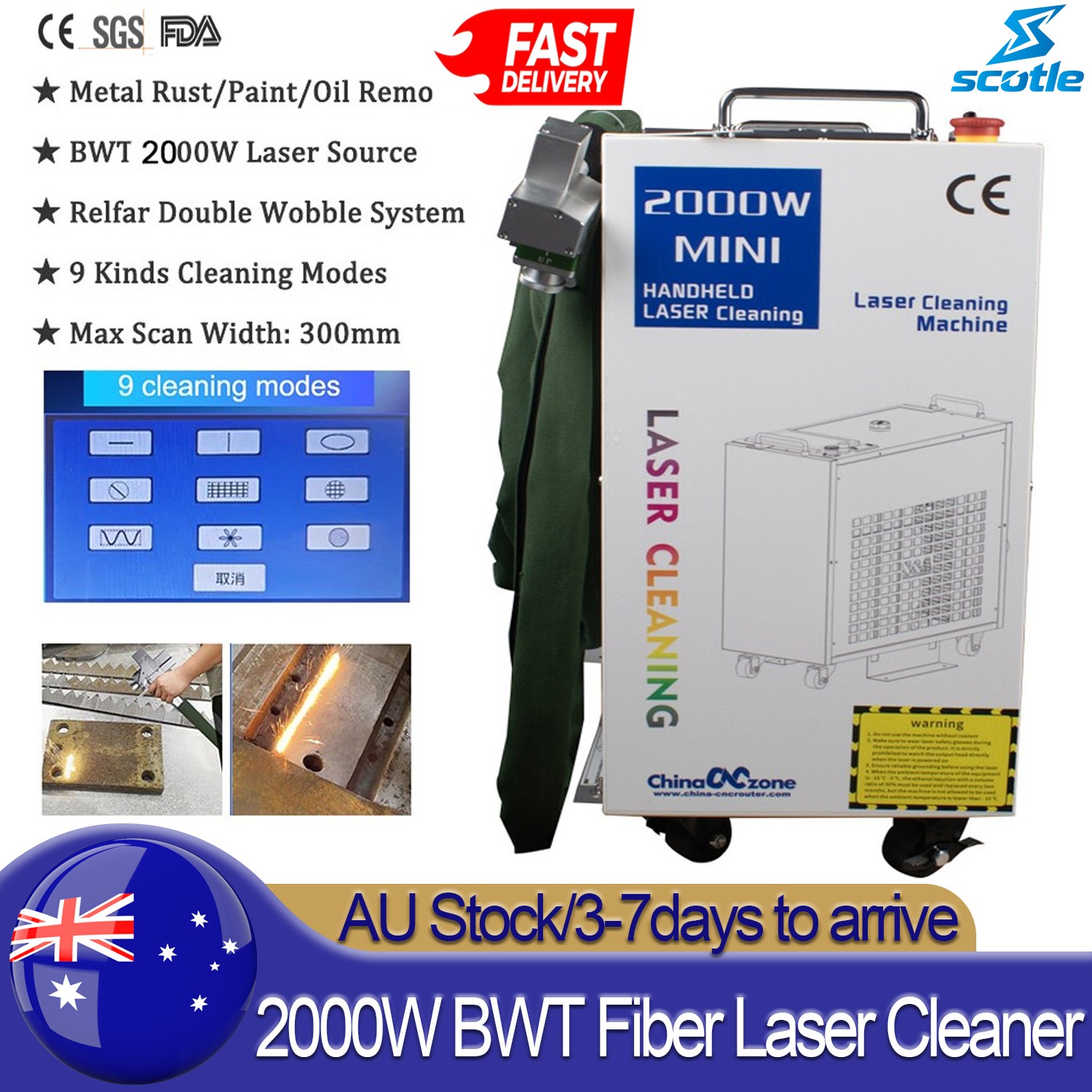 AU 2000W Fiber Laser Cleaning Machine for Metal Oil Rust Paint Removal Cleaners
