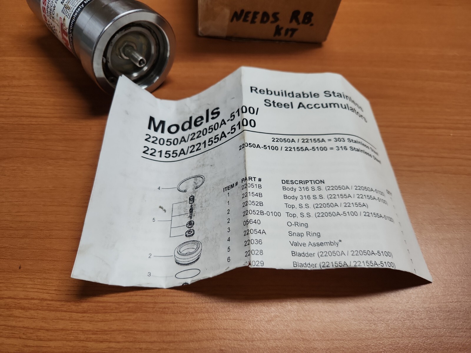 Giant Model 22050 Stainless Steel Accumulator (For Parts Only No Returns)