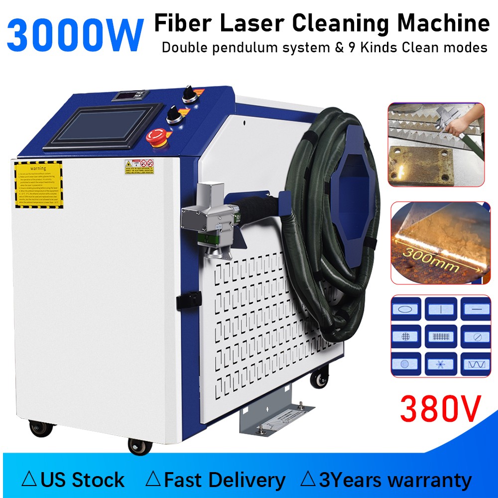 3000W Laser Cleaning Machine Rust Oxide Oil Car Paint Remove 300mm Scan 380V US
