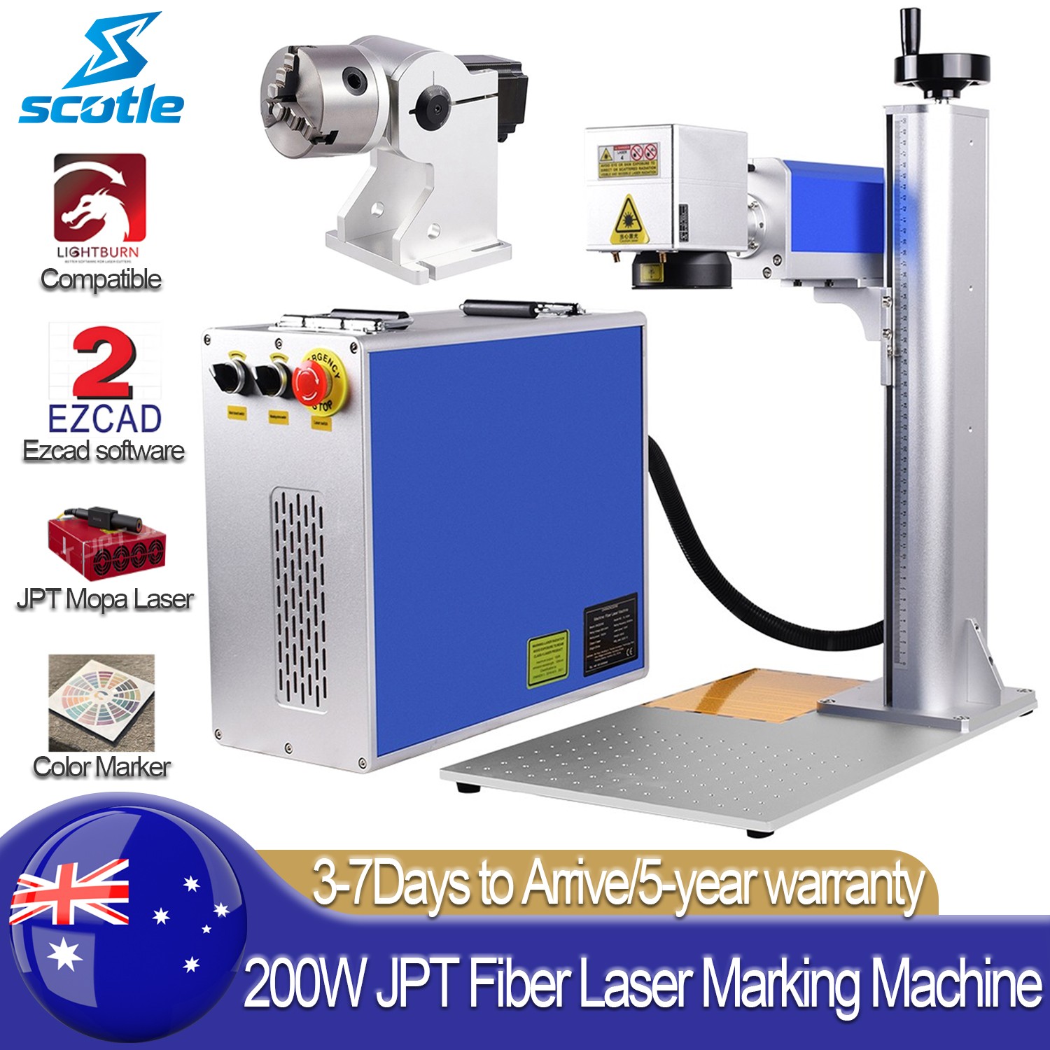 Scotle 200W JPT Mopa M7 Fiber Laser Marking Machine Metal Engraving Color Marker