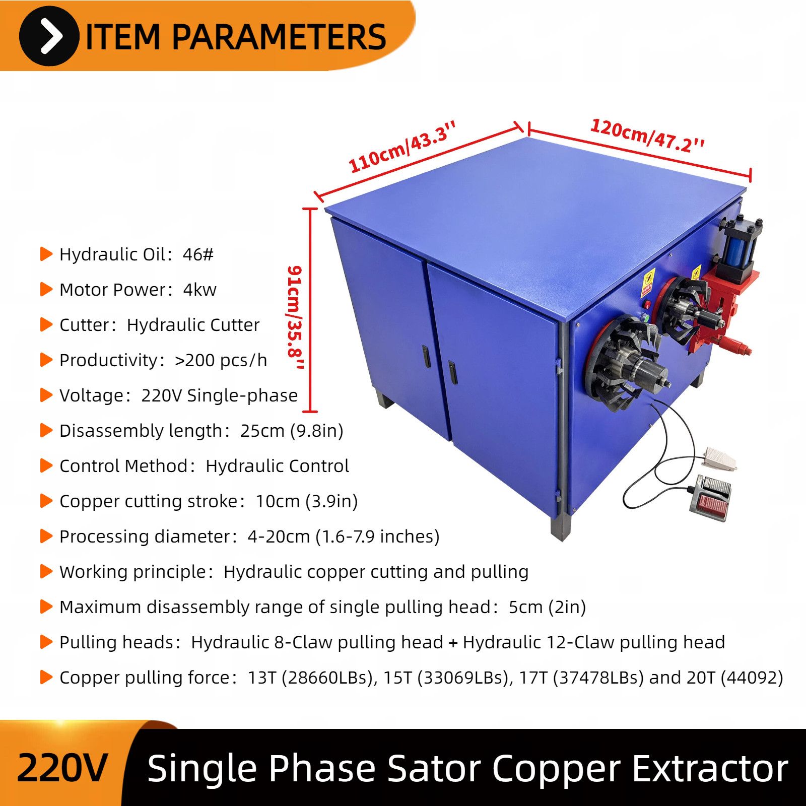 220V 1-PH Scrap Motor Copper Extractor Dual-Head Stator Dismantling Machine