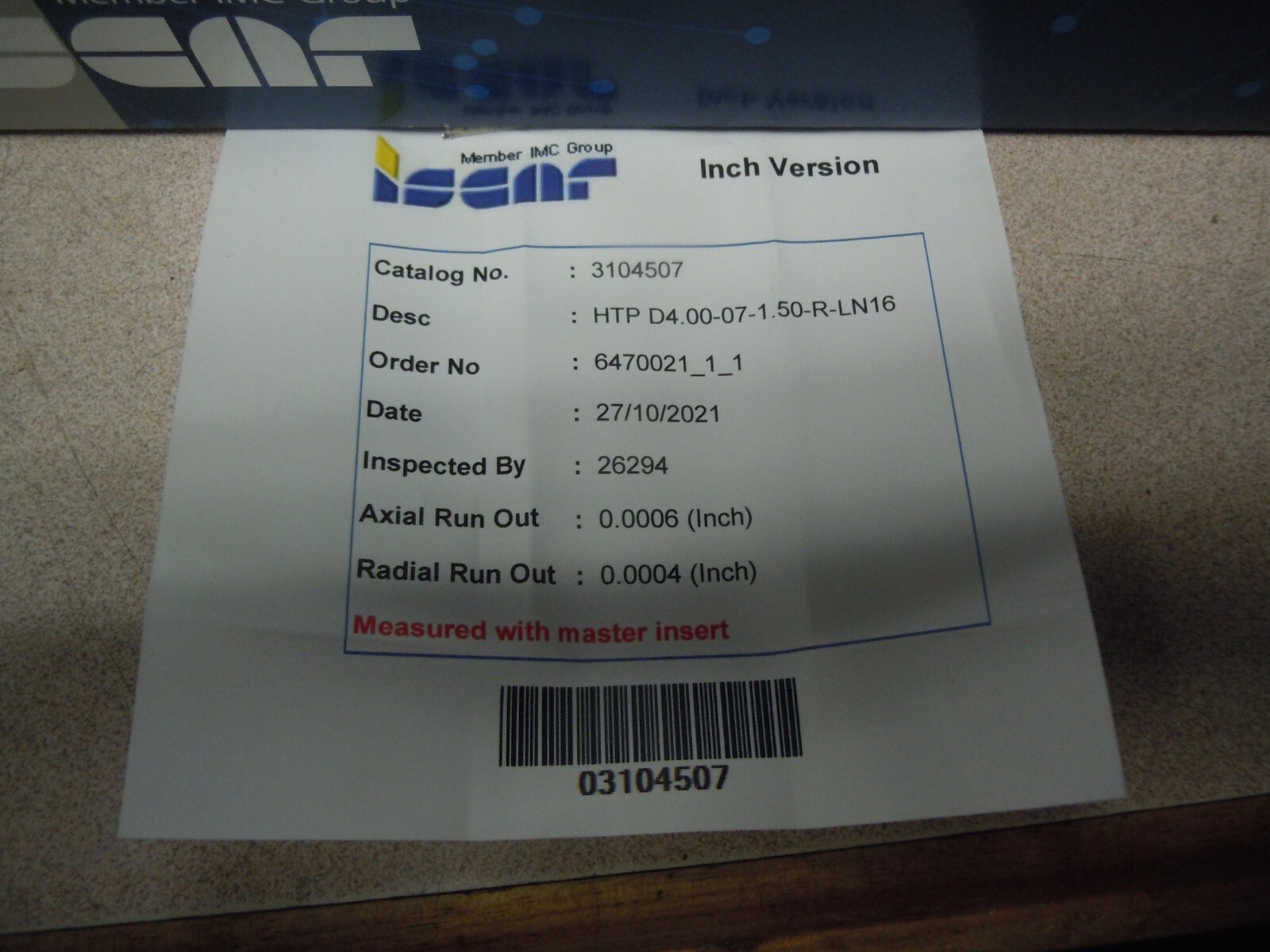 ISCAR HTP D4.00-07-1.50-R-LN16 shell mill plunge cutter (#3104507)
