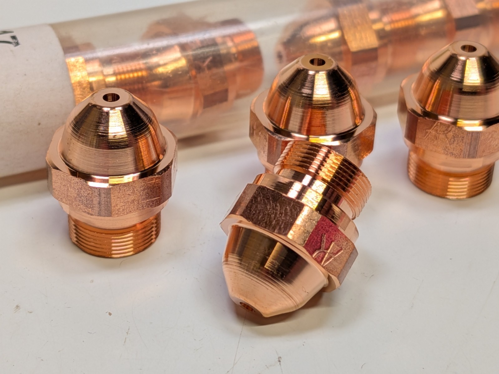 Lot of 9 NEW BYSTRONIC LASER COPPER NOZZLE H17 3-01902-7 – 1.7mm