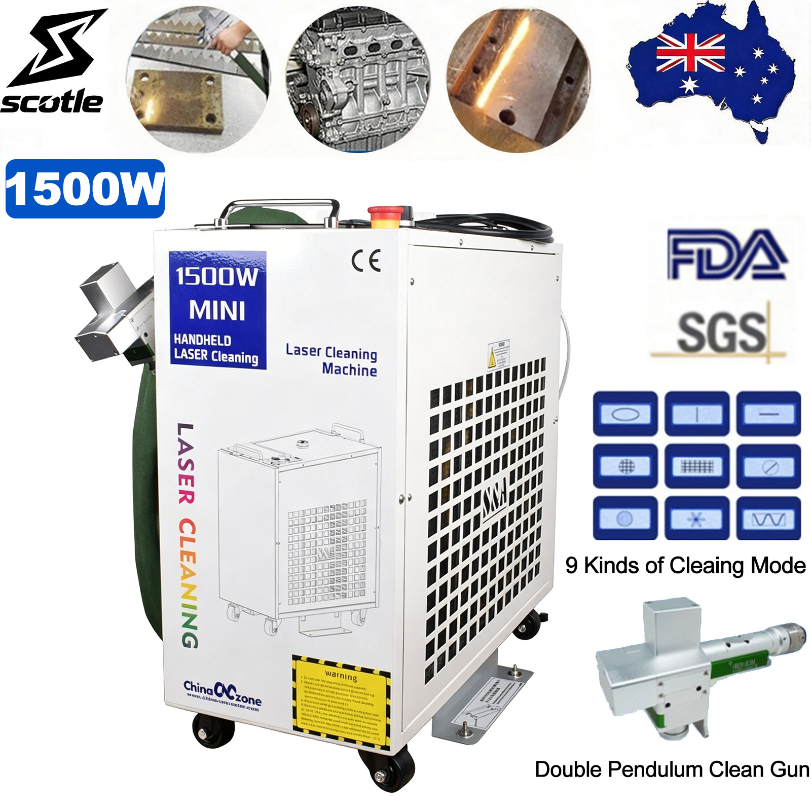 1500W Fiber Laser Cleaning Machine For Metal Oil Rust Paint Remover Cleaners AU