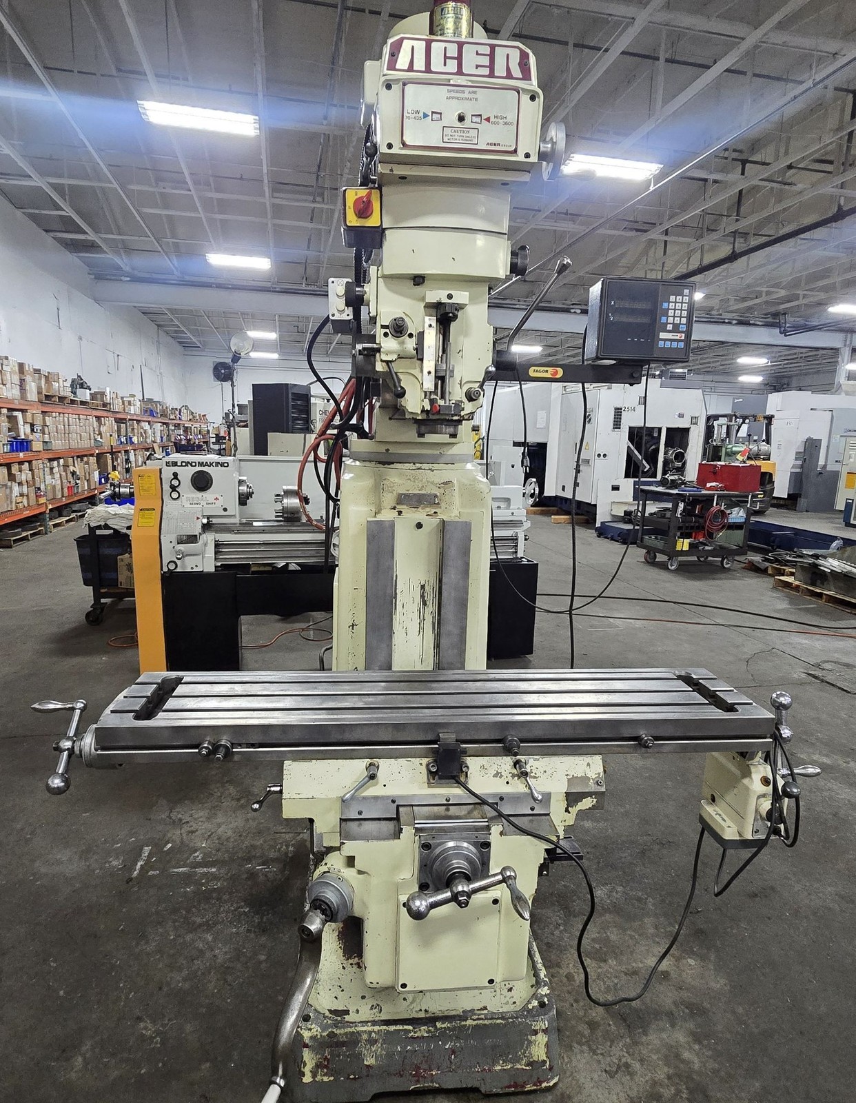 Acer Ultima 4VK 5 HP Vertical Mill w/40 Taper, PF, PDB, DRO