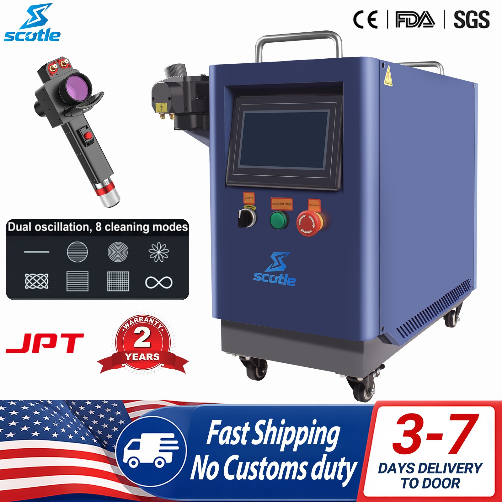 JPT Pulsed Laser Rust Remover 500W Handheld Paint Stripping Metal Cleaner CE