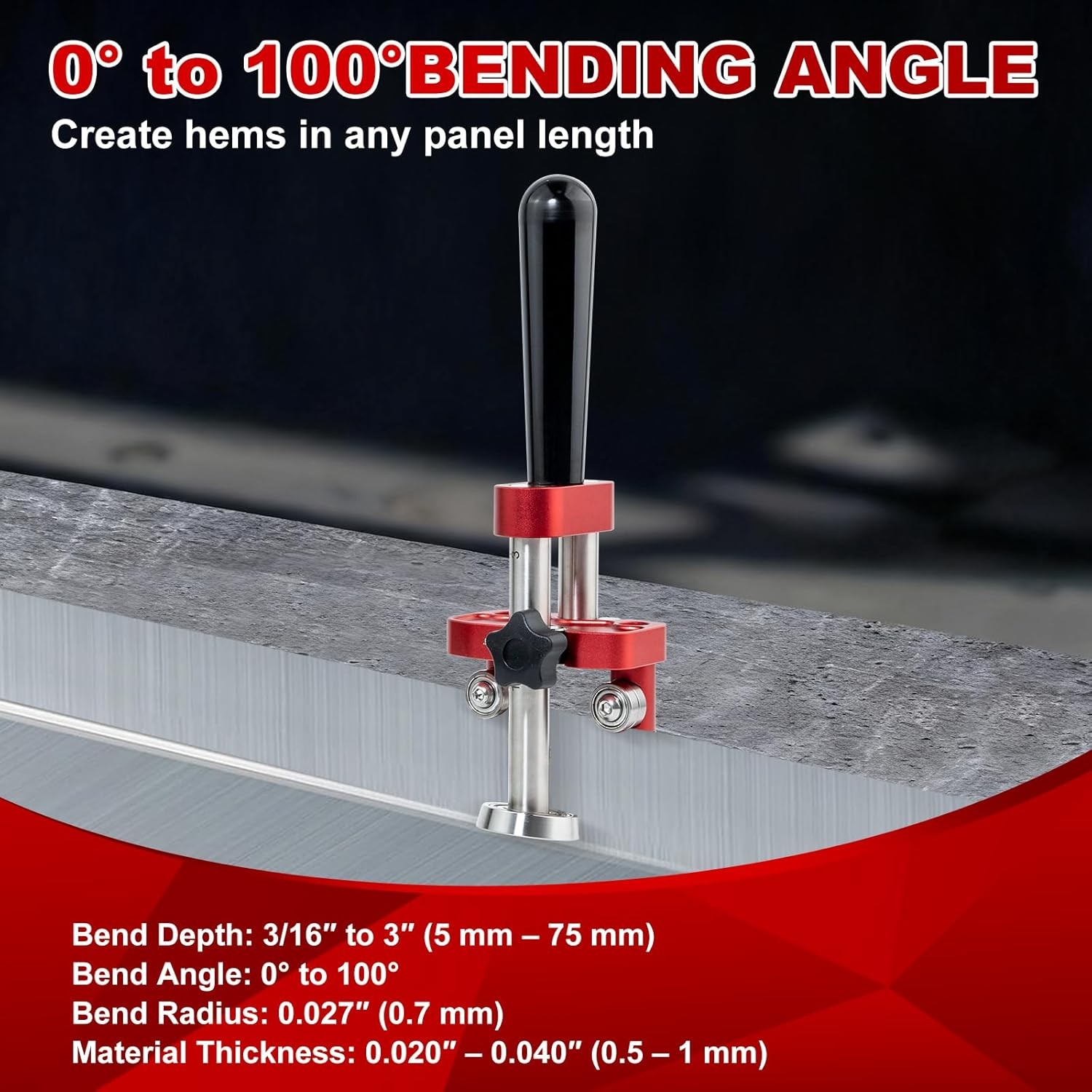 Sheet Metal Bender Roller 0-100 Degree Roofing Bending Depth Edge Hand Tool