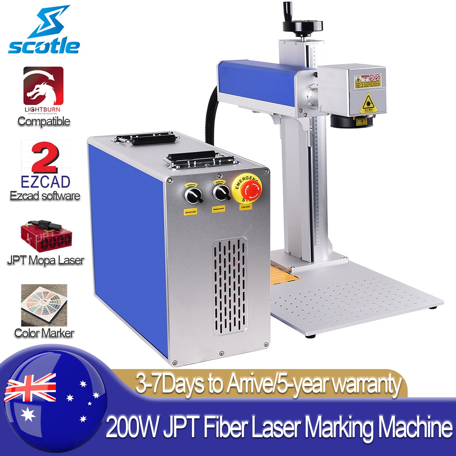 Scotle 200W JPT Mopa Fiber Laser Marking Machine Color Marker Metal Engraver AU