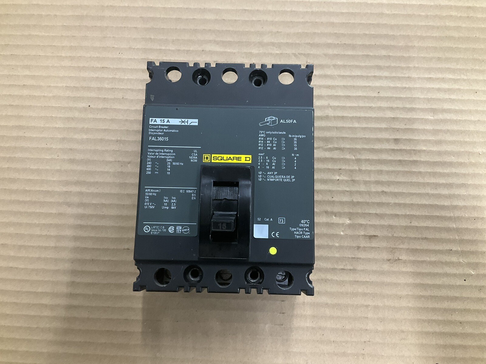 Square D Moved Case Circuit Breaker FAL 36015 FA15H Multiples Available