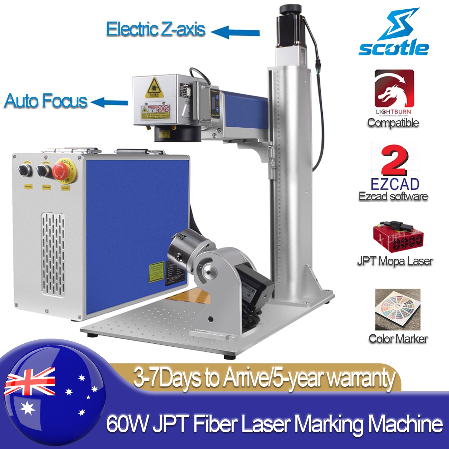 60W Auto Focus JPT MOPA Fiber Laser Marking Engraving Machine Engraver Marker