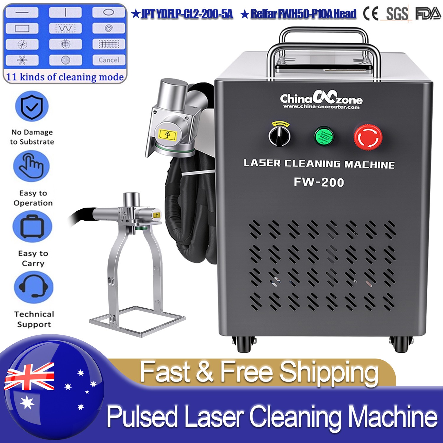 200W JPT Portable Pulsed Laser Cleaning Machine Metal Rust Wood Paint Removal AU