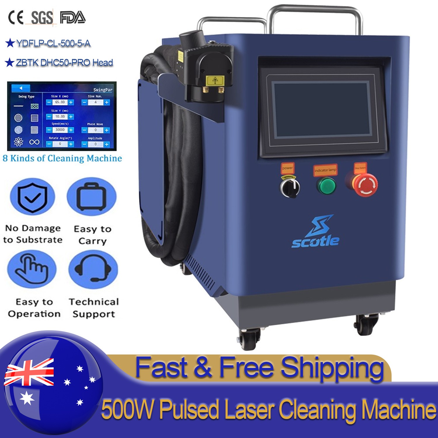 500W JPT Pulsed Laser Cleaning Machine Metal Wood Rust Stone Oil Paint Removal