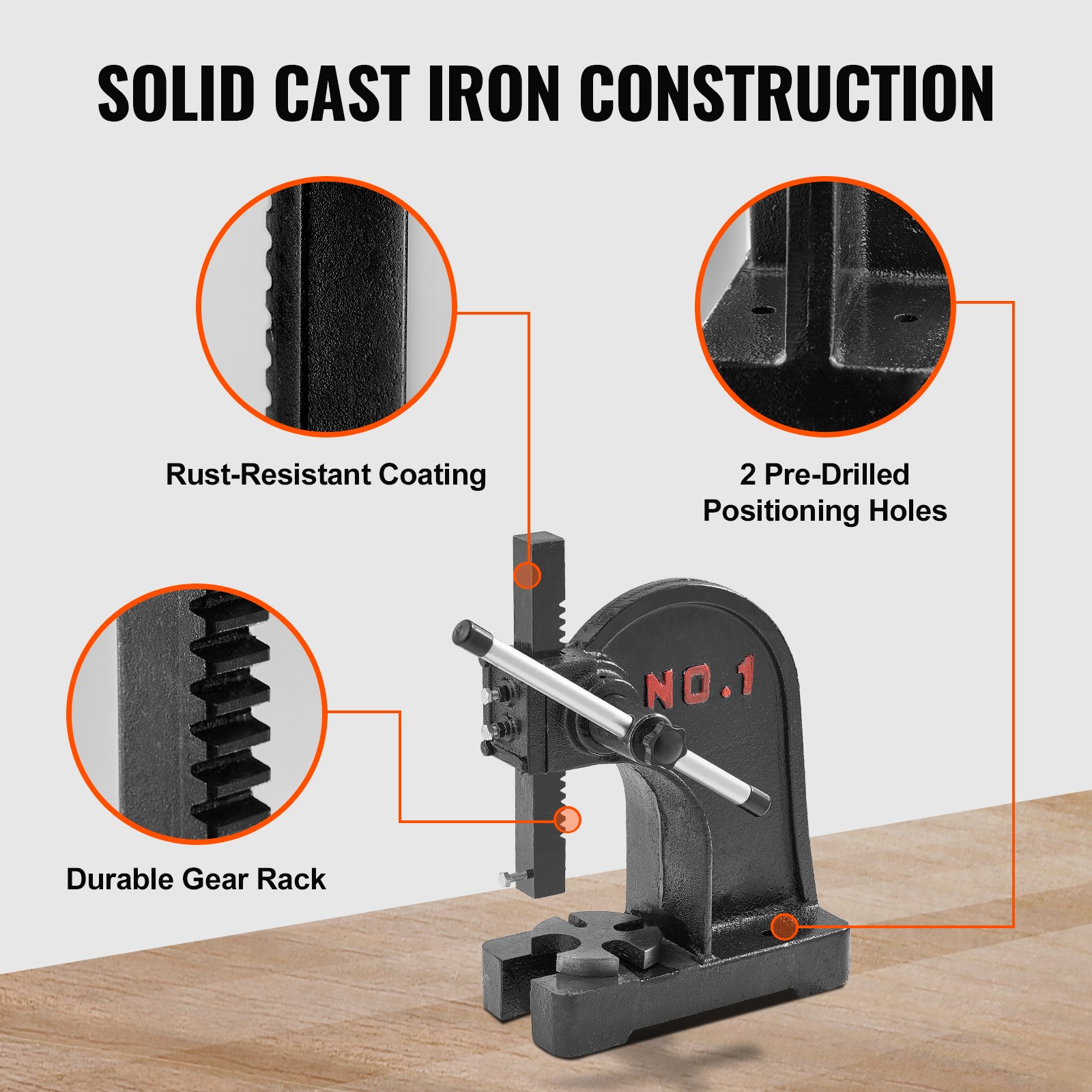 Uimoso Arbor Press 1 Ton Manual Desktop Press Lever Mountable Bearings Cast Iron