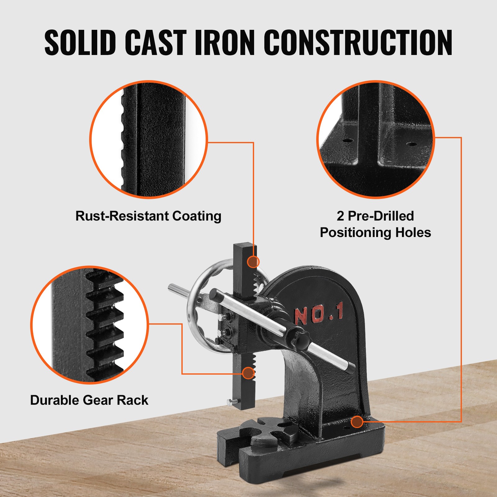 1 Ton Manual Arbor Press Handwheel 5.9″ Height Cast Iron Desktop
