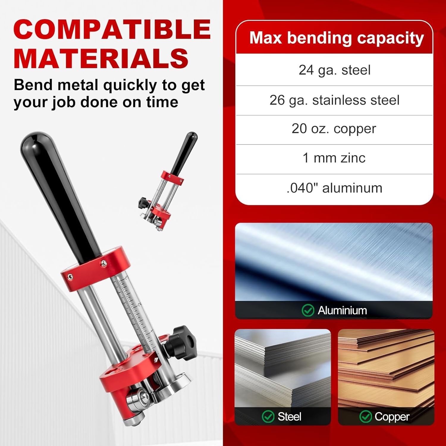 Sheet Metal Bender Roller 0-100 Degree Roofing Bending Depth Edge Hand Tool