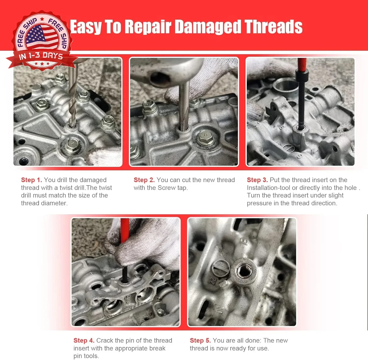 BILITOOLS Helicoil Thread Repair Kit Metric, 131-Piece HSS Drill Heli Coil Repai