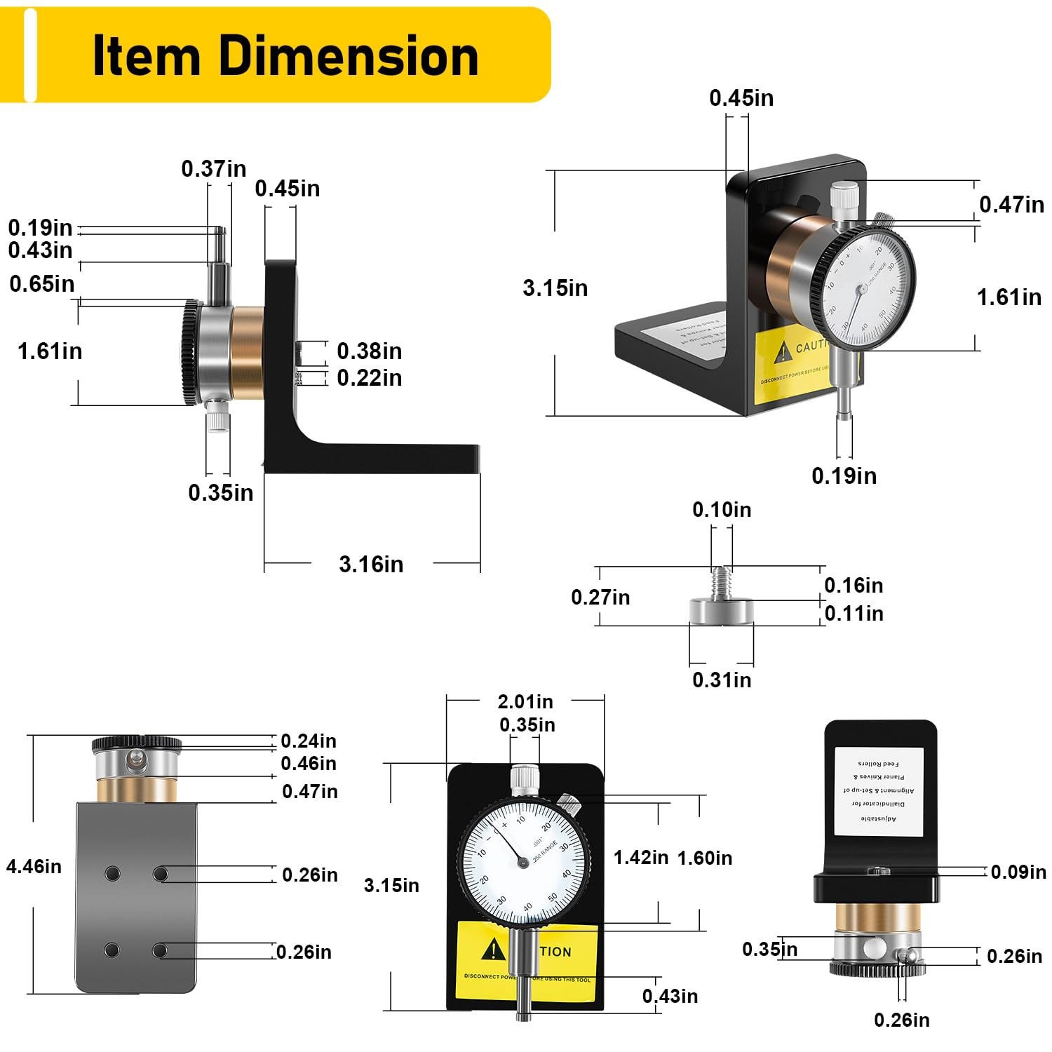 W1218A Dial Indicator Rotates 360° Powerful Magnetic Base for Planers Jointers