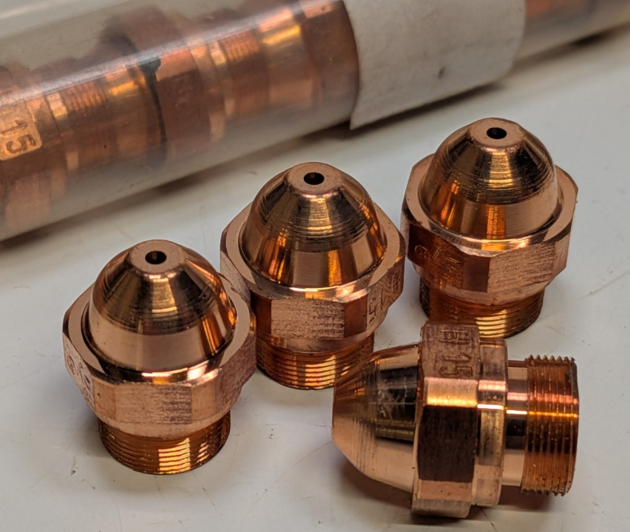 Lot of 14 NEW BYSTRONIC LASER COPPER NOZZLE H15 3-01901-7 – 1.5mm