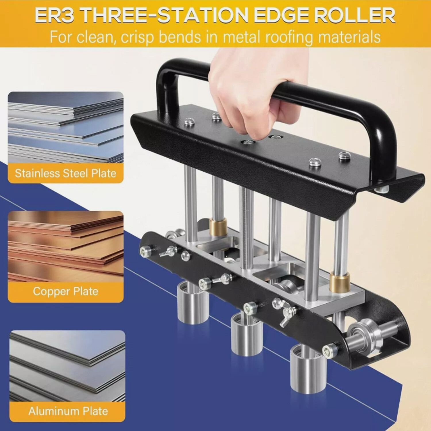 ER3 Three-Station Sheet Metal Edge Roller Bender, 0-90° Angle for 29 to 22-Gauge