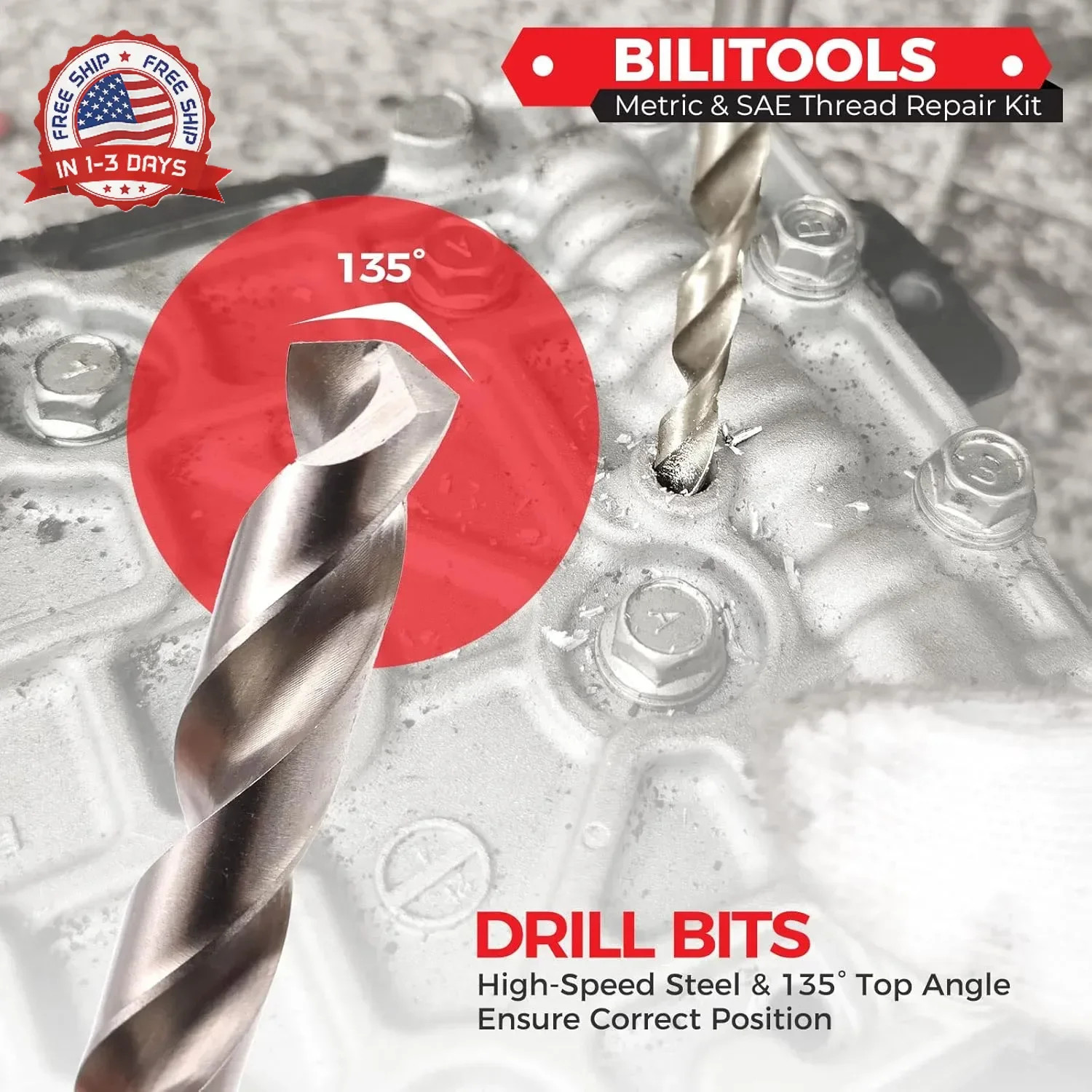 BILITOOLS Helicoil Thread Repair Kit Metric, 131-Piece HSS Drill Heli Coil Repai