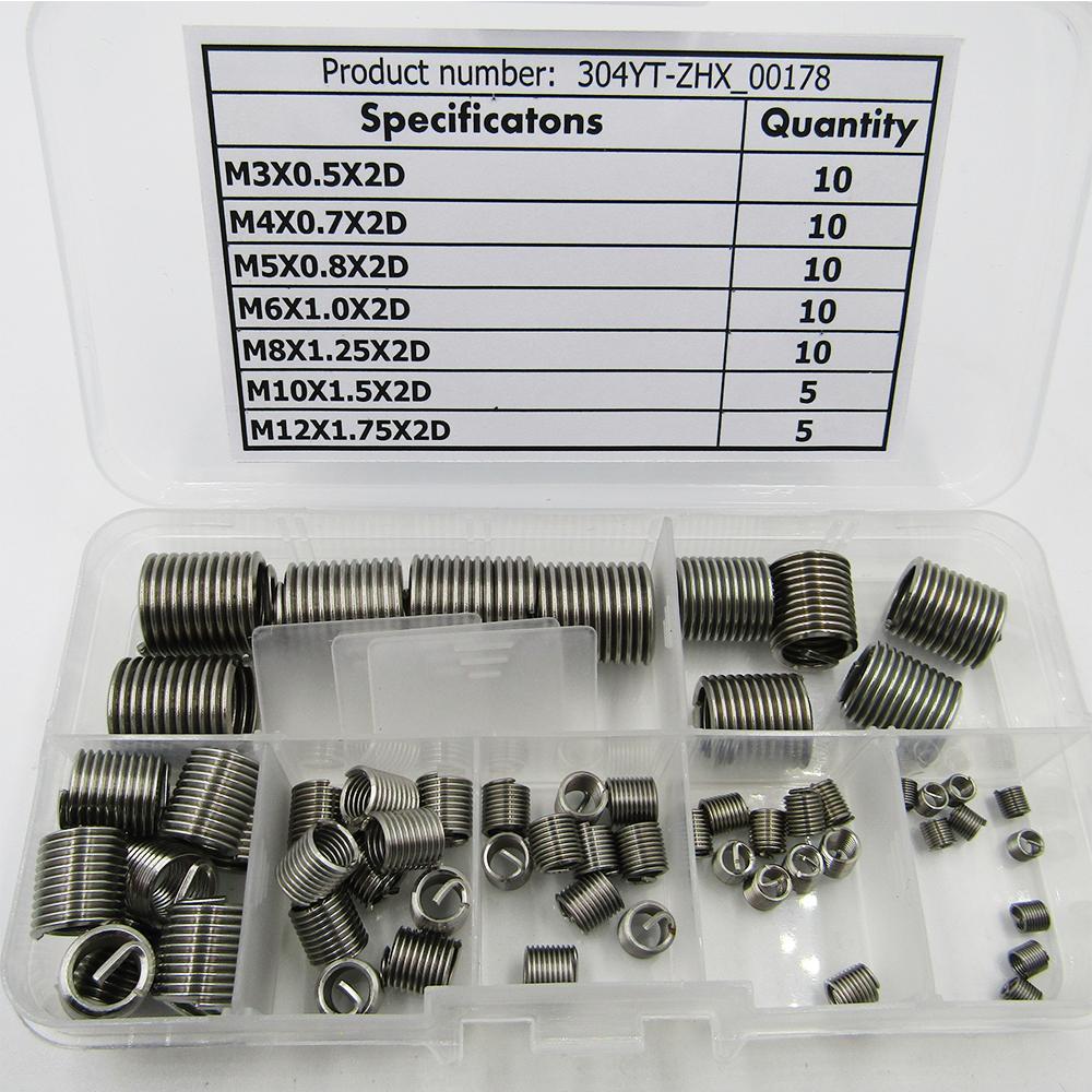 60pcs Kit M3 M4 M5 M6 M8 M10 M12 Helicoil Stainless Steel Thread Repair Insert