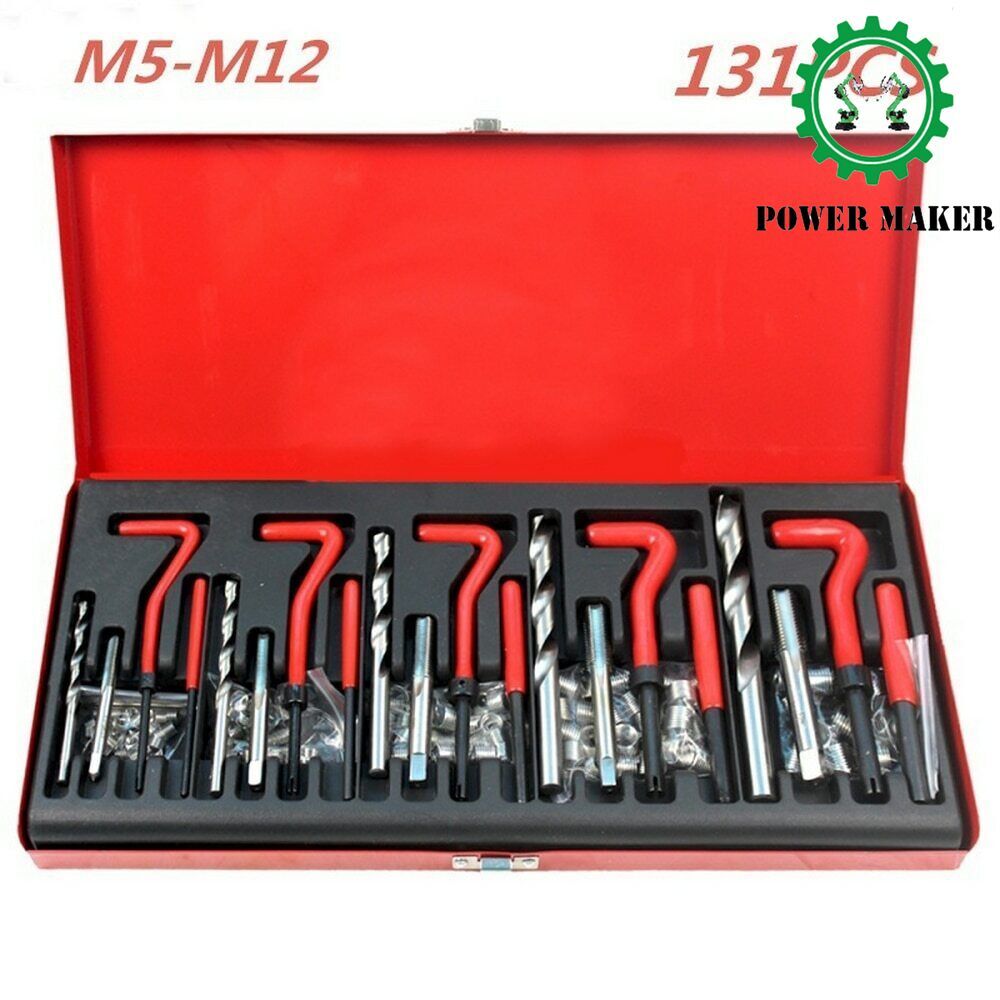 131 Pcs Engine Block Restoring Damaged Thread Repair Tool Kit M5 M6 M8 M10 M12