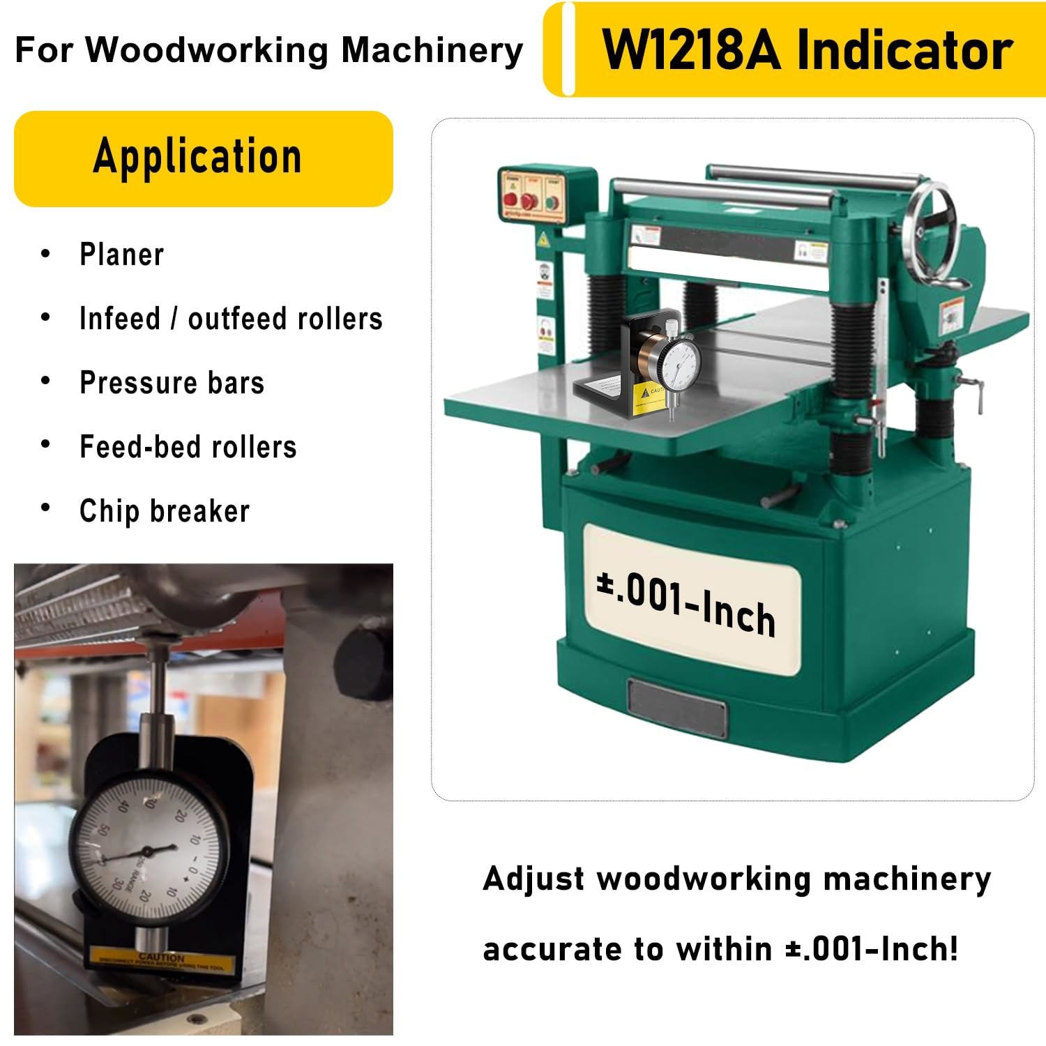 W1218A Dial Indicator Rotates 360° Powerful Magnetic Base for Planers Jointers