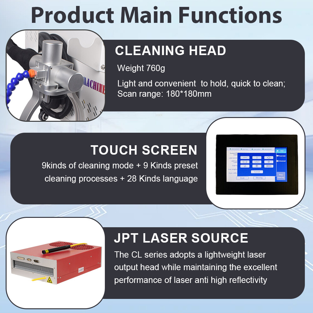 JPT 500W Pulse Laser Cleaning Machine For Wood Vehicle Parts Rust Paint Removal