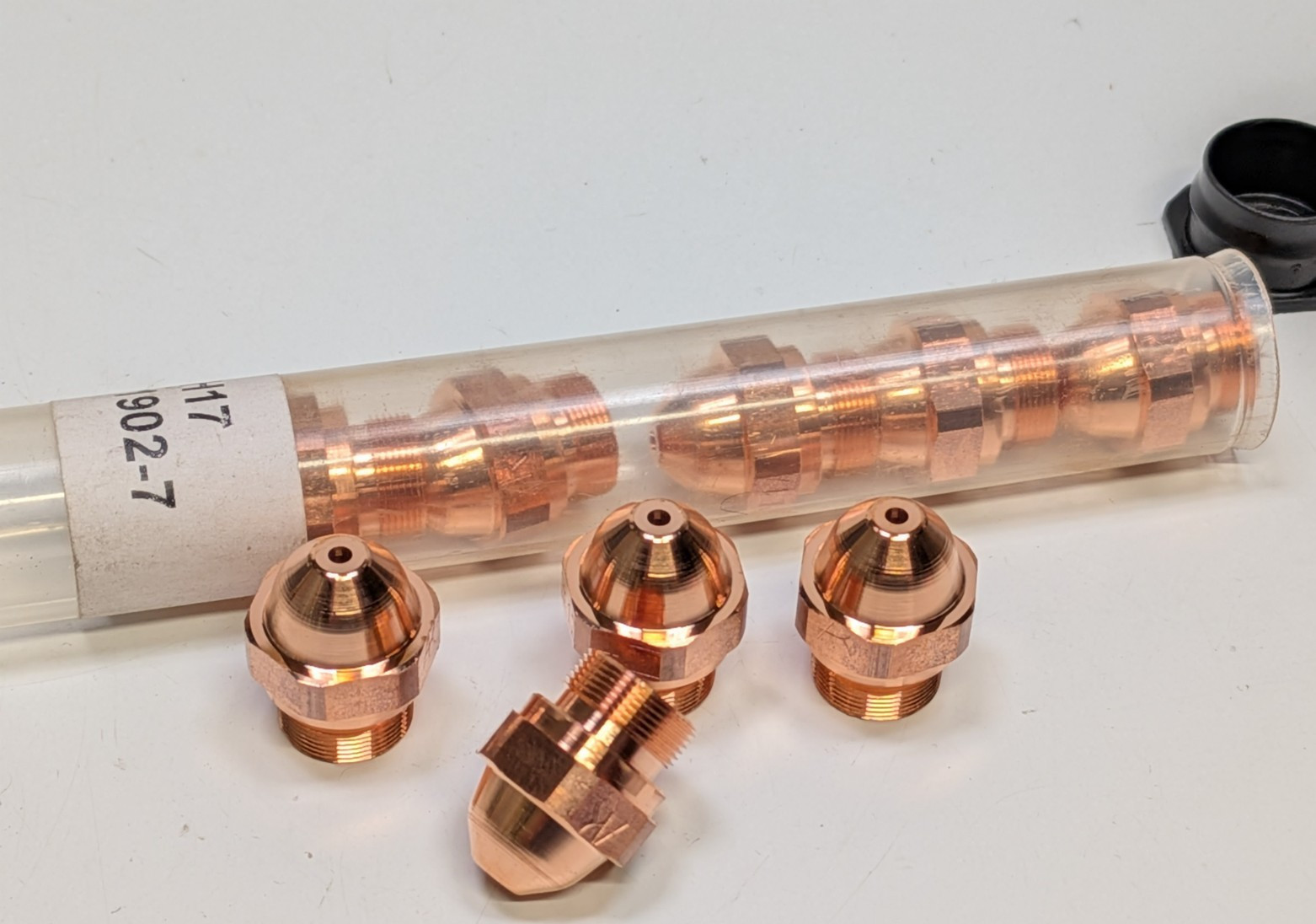 Lot of 9 NEW BYSTRONIC LASER COPPER NOZZLE H17 3-01902-7 – 1.7mm