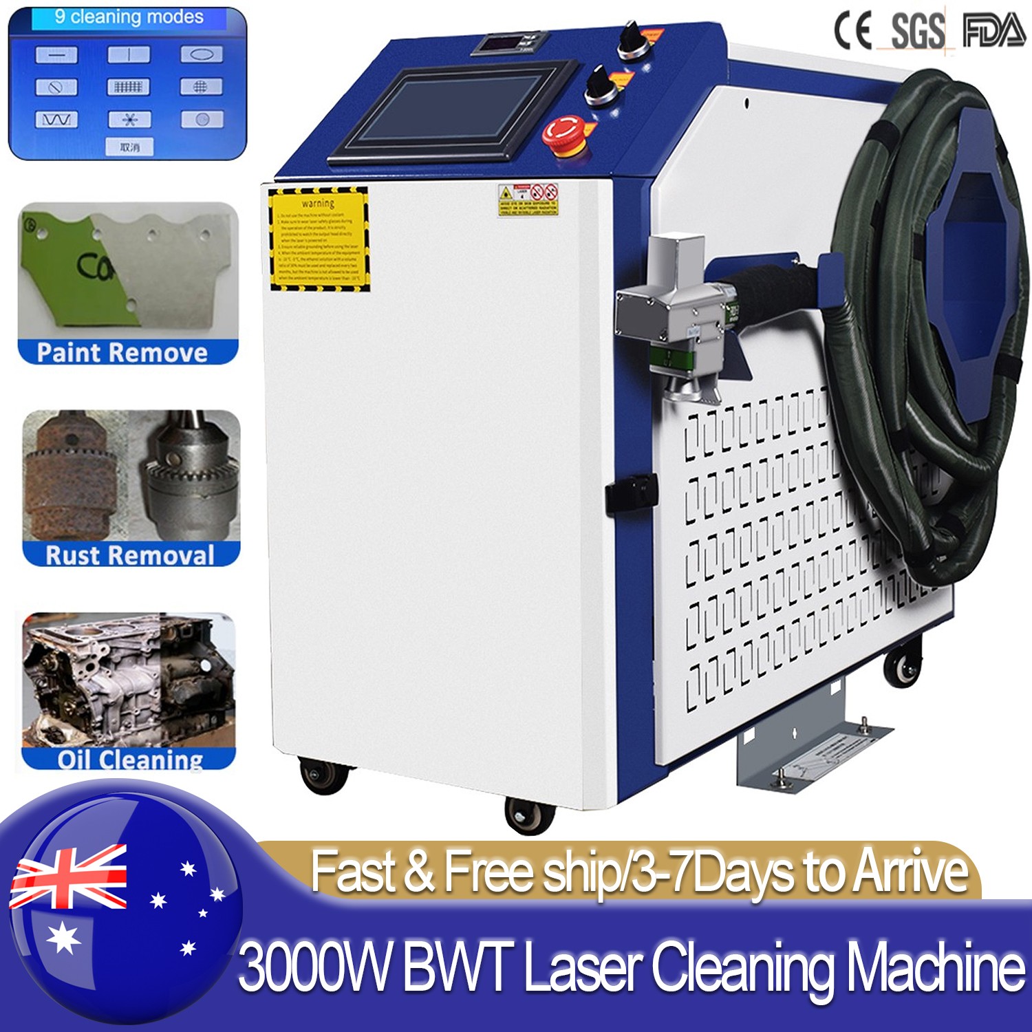 3000W 380V BWT Double Wobble Fiber Laser Cleaning Machine Rust Oil Paint Remove