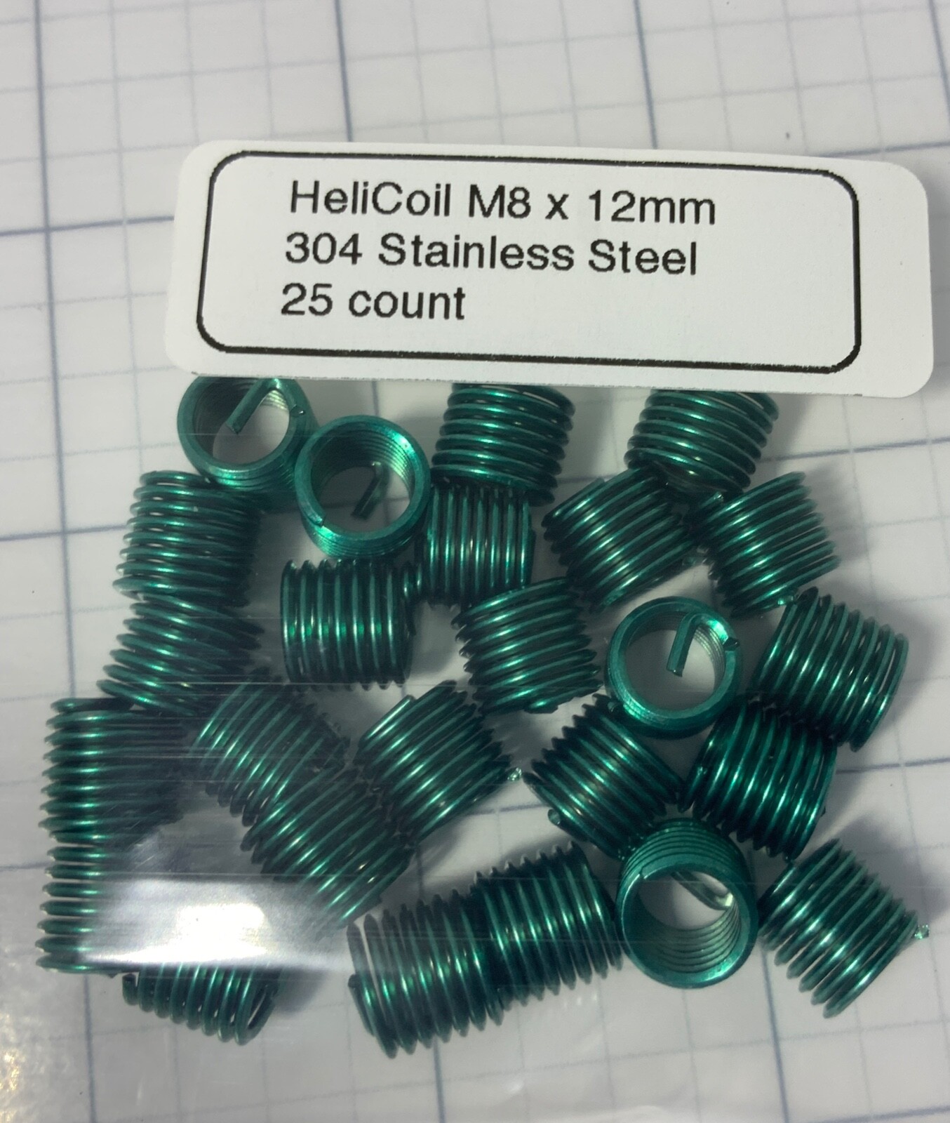Pack of 25 M8 x 12mm Helicoil Plus, Free Running, 304 Stainless Steel