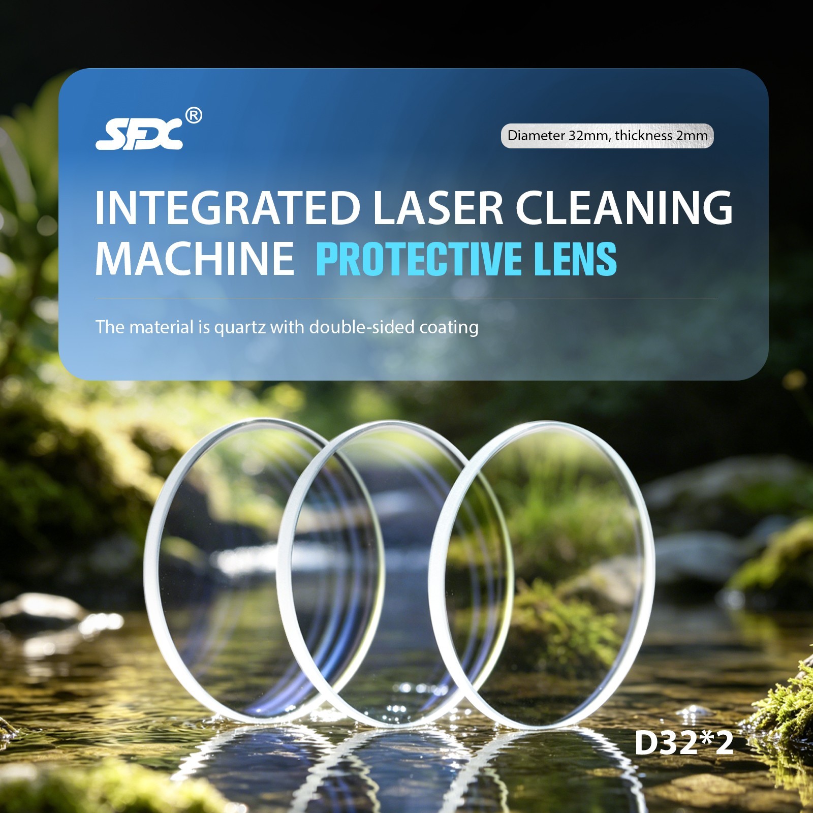 SFX Laser 3Pcs Protective Lens D32*2mm for SLC-2030B/3040B Cleaning Machine