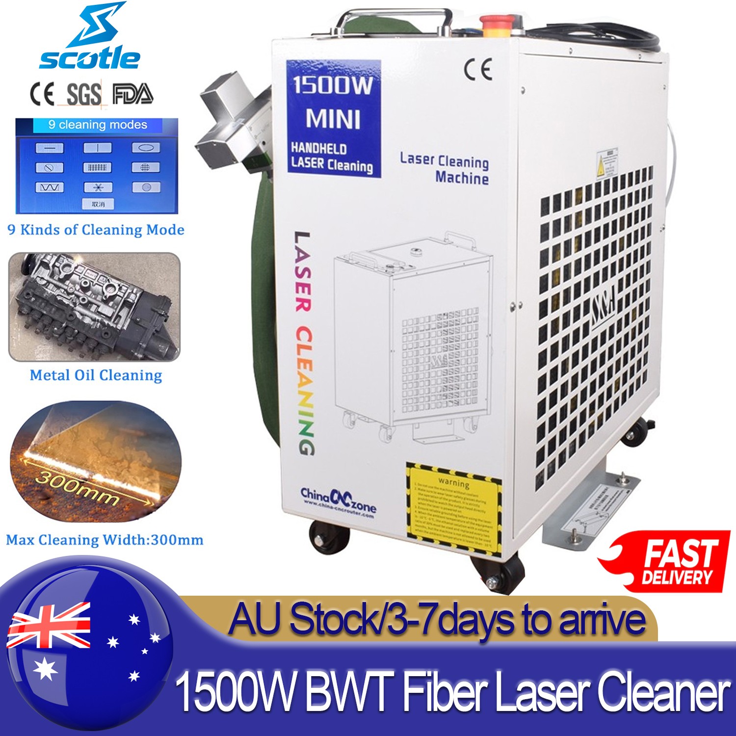 AU 1500W Fiber Laser Cleaning Machine for Metal Oil Rust Paint Removal Cleaner