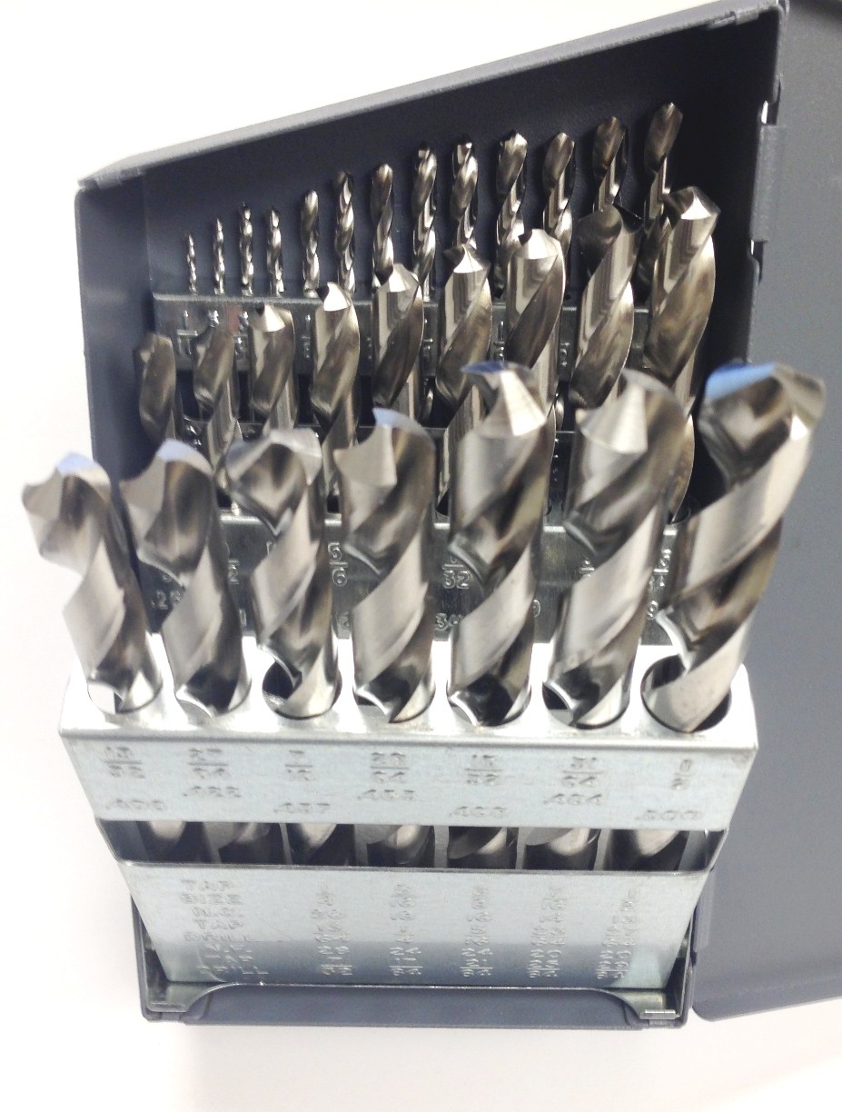 29 PIECE 1/16-1/2 BRIGHT HIGH SPEED STEEL JOBBER DRILL SET USA (5001-0029)