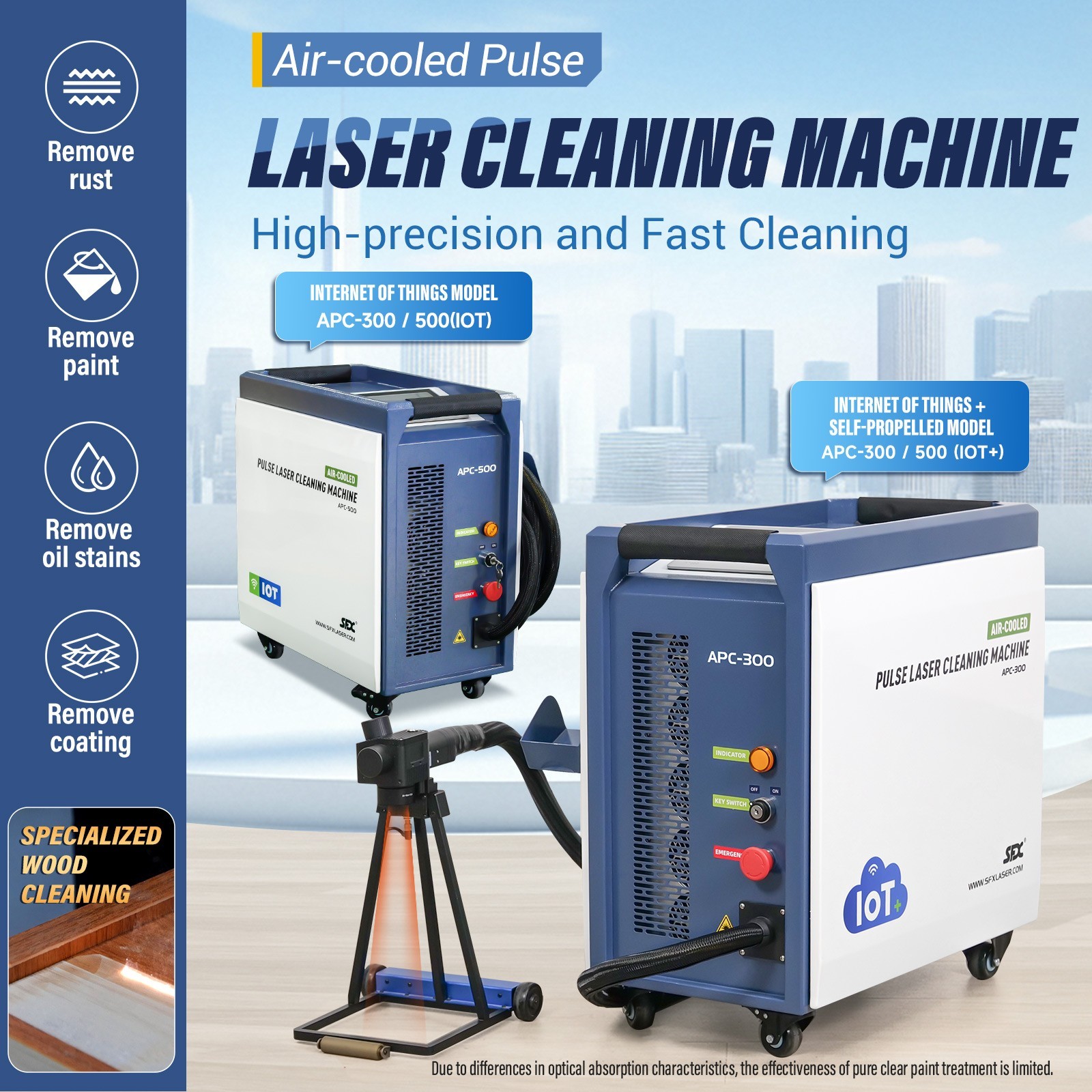 SFX Laser 500W Air-Cooled Pulse Laser Cleaner With Self-propelled Wooden Removal