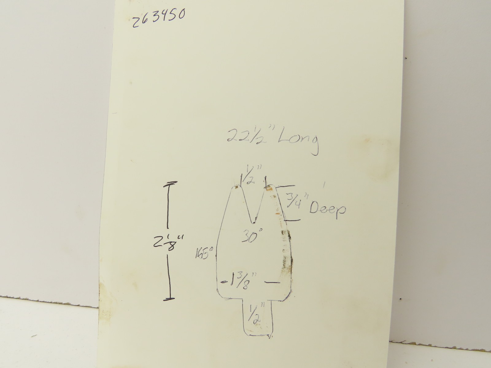 Press Brake Die 22-1/2″ Long 30° Acute V 1/2″ W 3/4″ D 2-1/8″ H 1/2″ Tang