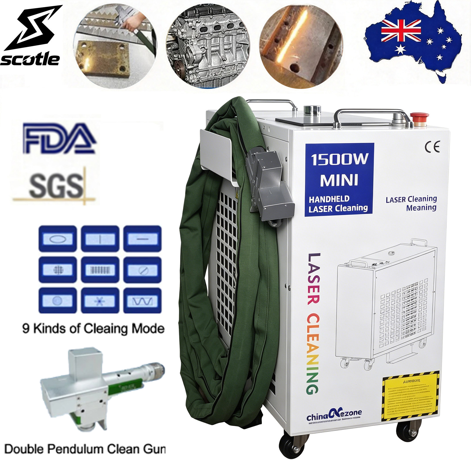 1500W AU Fiber Laser Cleaning Machine For Metal Oil Rust Paint Remover Cleaners