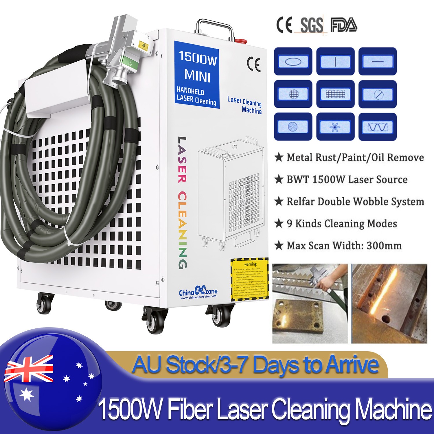 AU 1500W Fiber Laser Cleaning Machine for Metal Oil Rust Paint Removal Cleaner