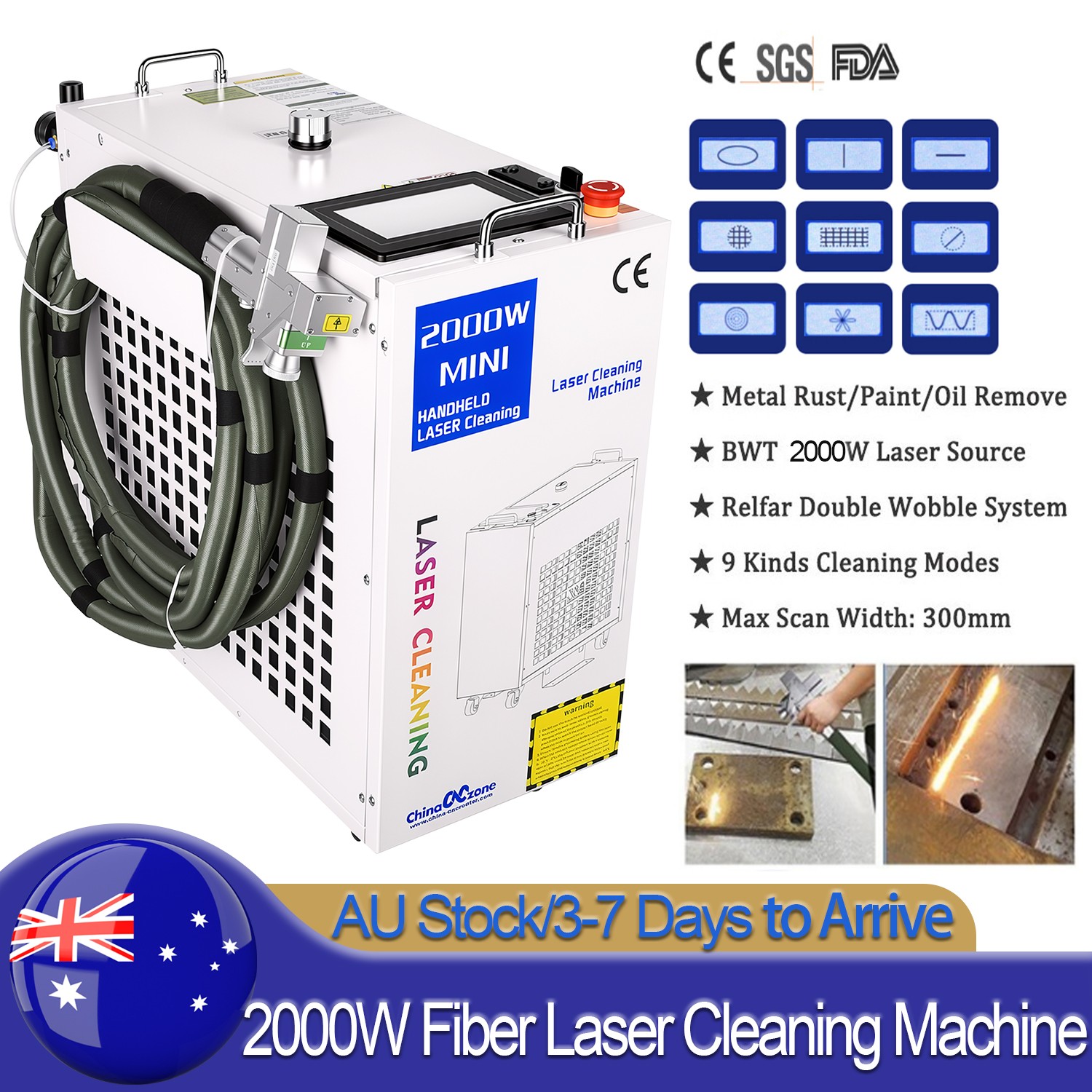 AU 2000W Fiber Laser Cleaning Machine Car Metal Oil Rust Paint Remover Cleaner