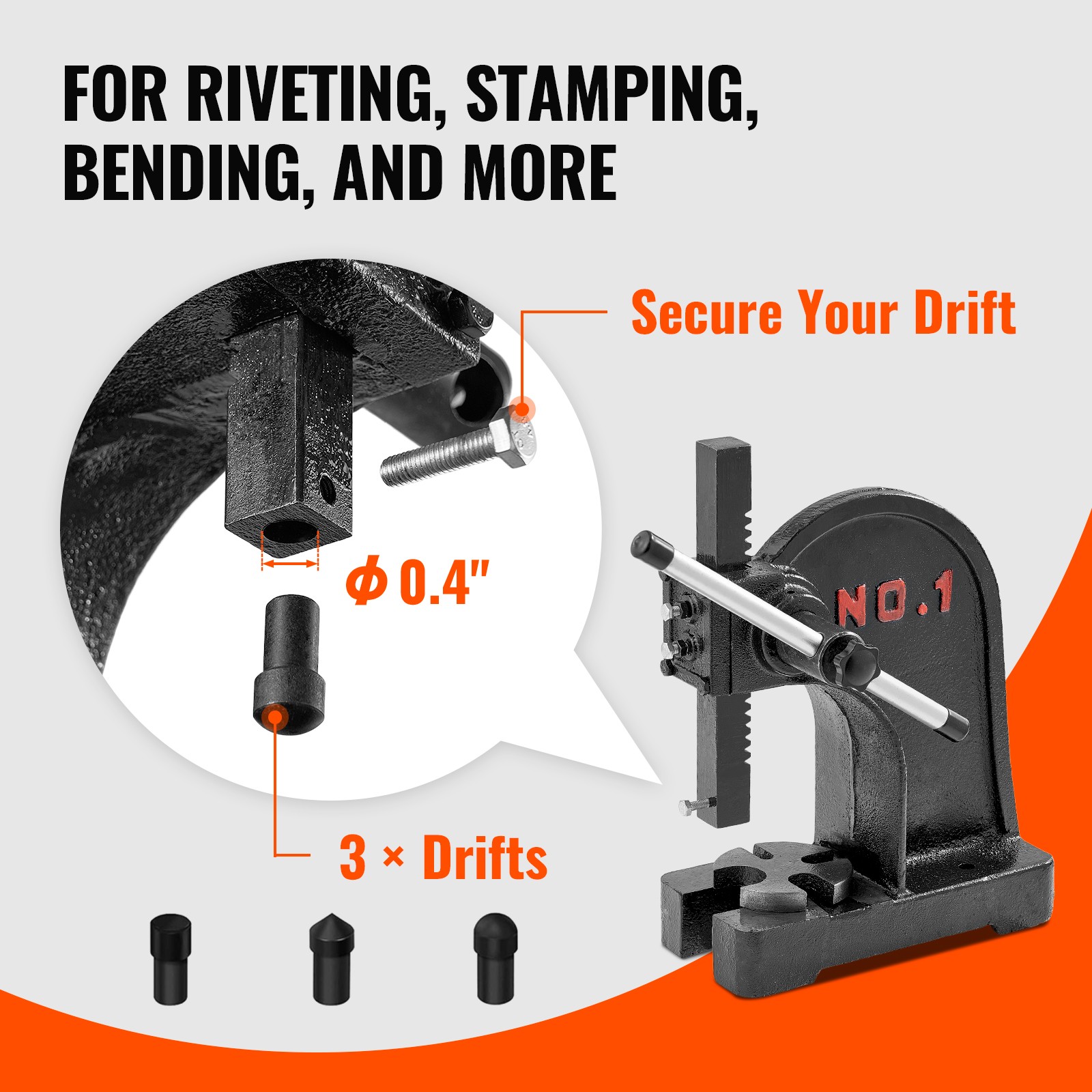 Uimoso Arbor Press 1 Ton Manual Desktop Press Lever Mountable Bearings Cast Iron
