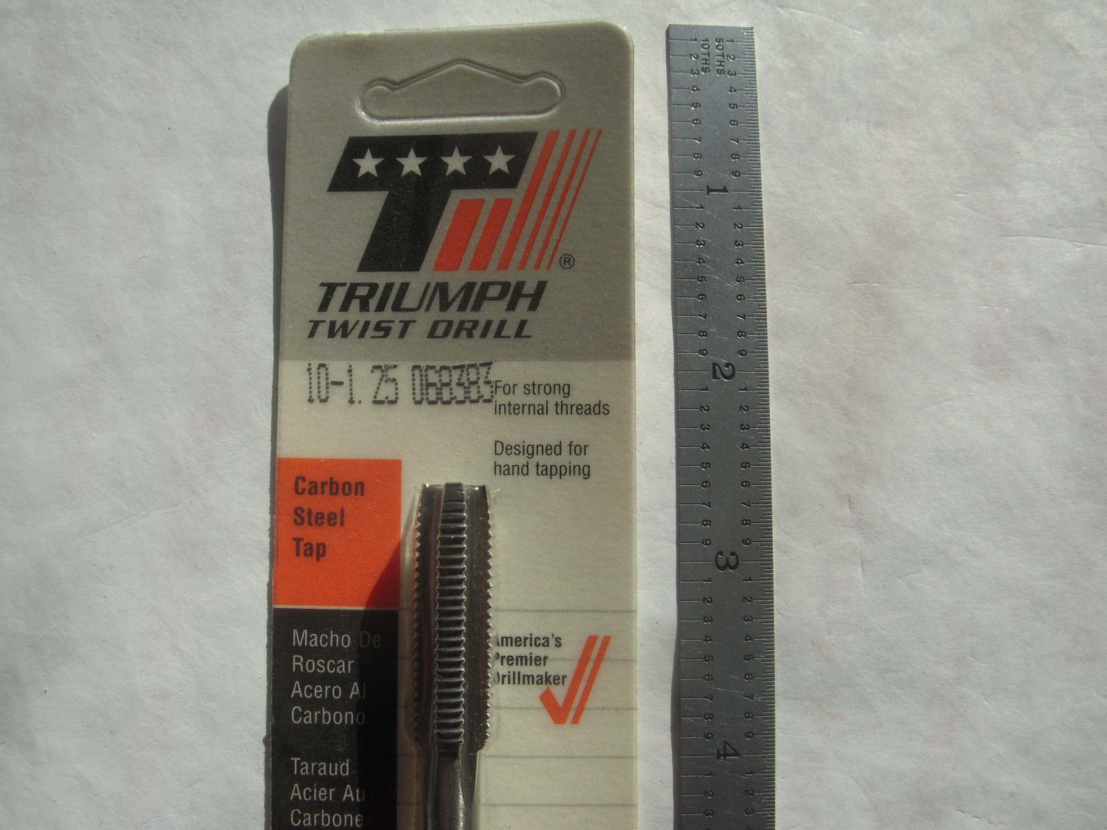 NEW TRIUMPH TWIST DRILL USA M10 X 1.25 4 FLUTE CARBON STEEL HAND TAP #068383
