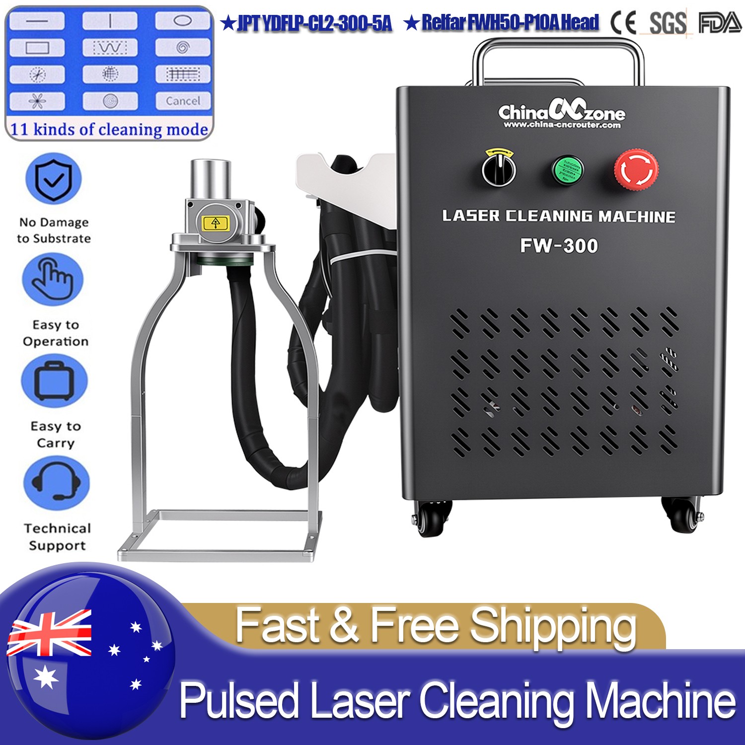 JPT 5mJ 300W Pulsed Laser Cleaning Machine For Metal Wood Cleaning Paint Removal