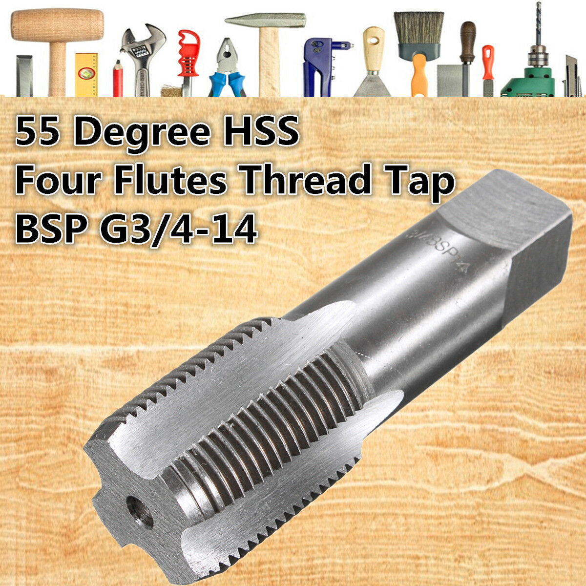 G3/4-14 26 x 2.2mm BSP 55° HSS 4 Straight Flutes Pipe Thread Tap @ Q