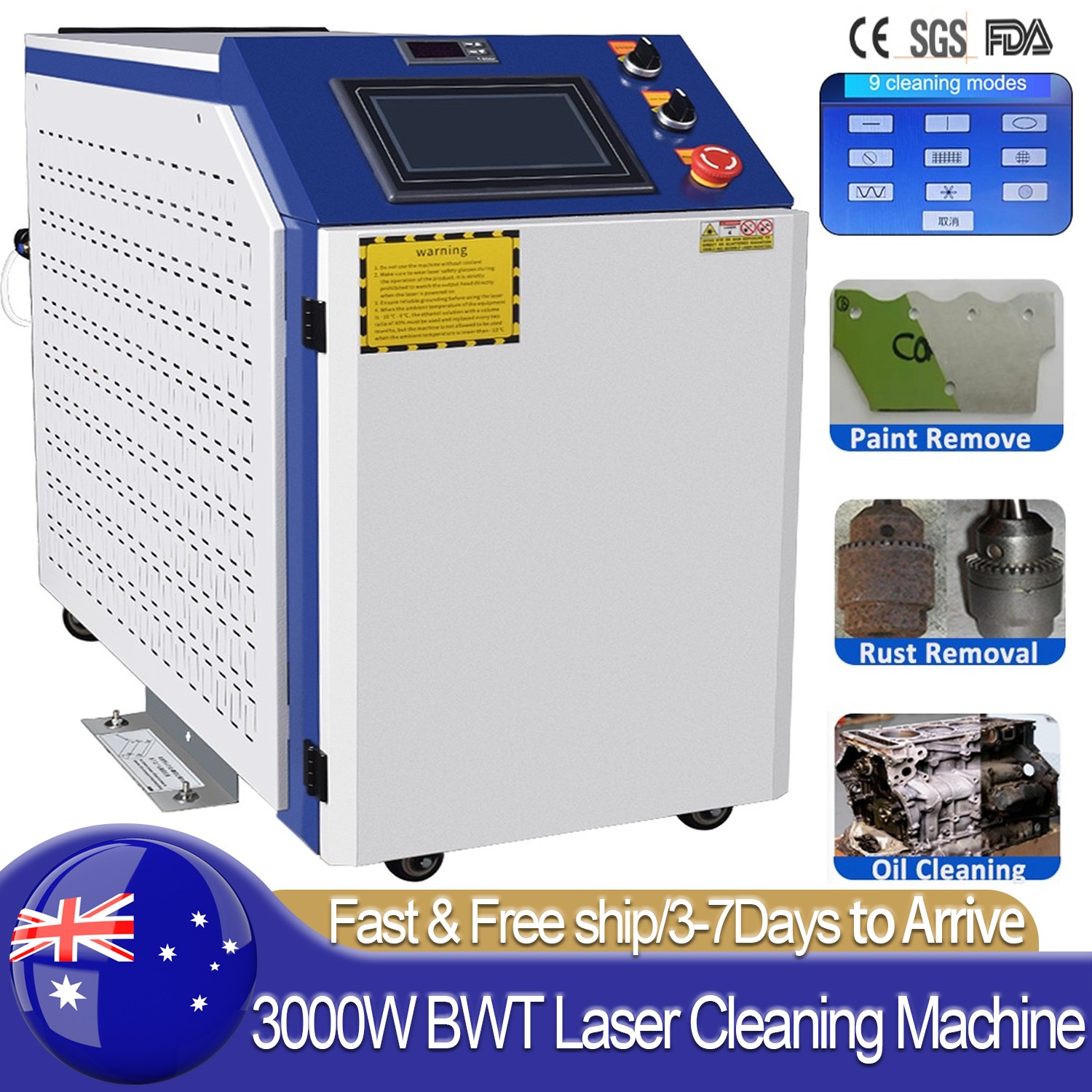 3000W 380V BWT Fiber Laser Cleaning Machine for Car Metal Rust Oil Paint Removal