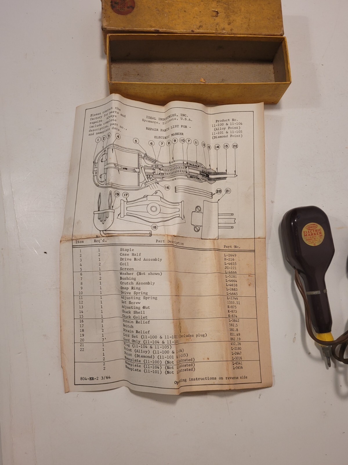 VINTAGE IDEAL Electric Diamond Point Marker Engraver USA 11-101