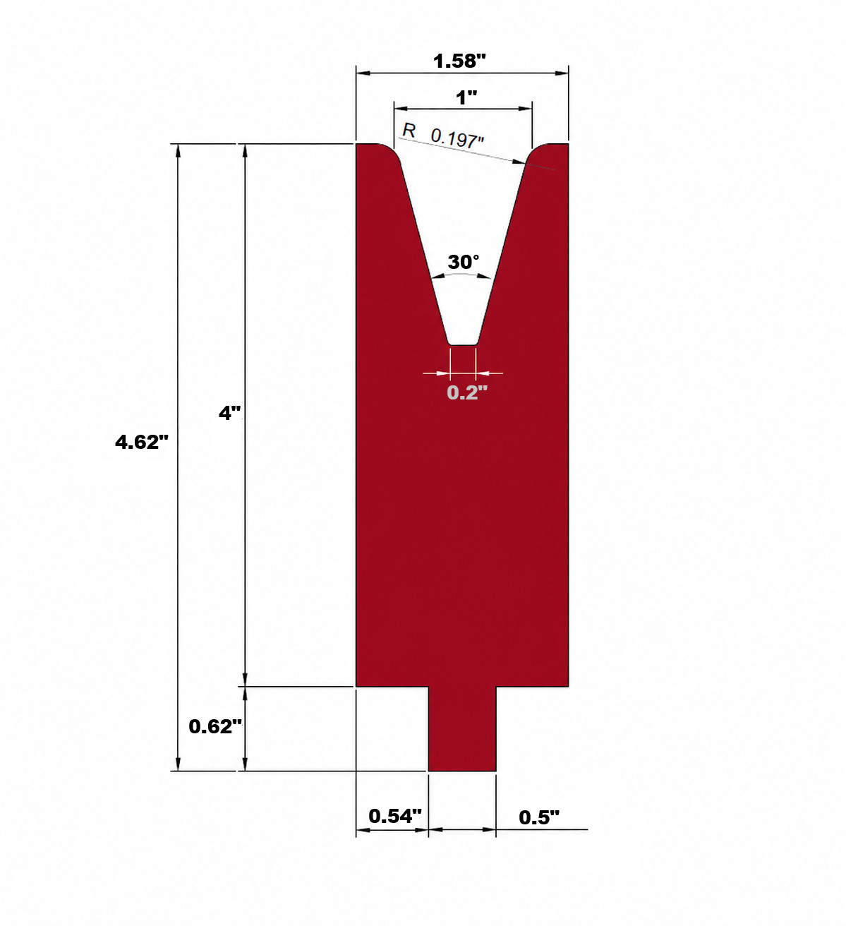 American Style Press Brake Die Segmented, 1″ V Opening, 60.81″ Length, 30°