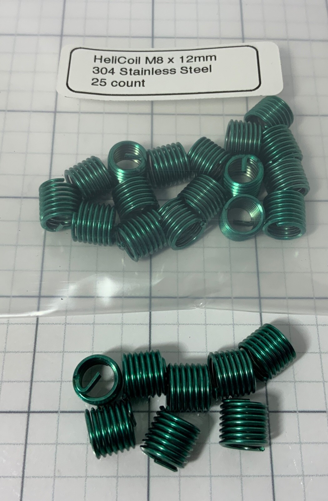 Pack of 25 M8 x 12mm Helicoil Plus, Free Running, 304 Stainless Steel