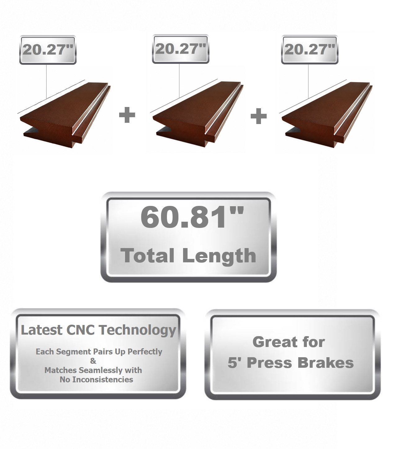 American Style Press Brake Die Segmented, 1″ V Opening, 60.81″ Length, 30°