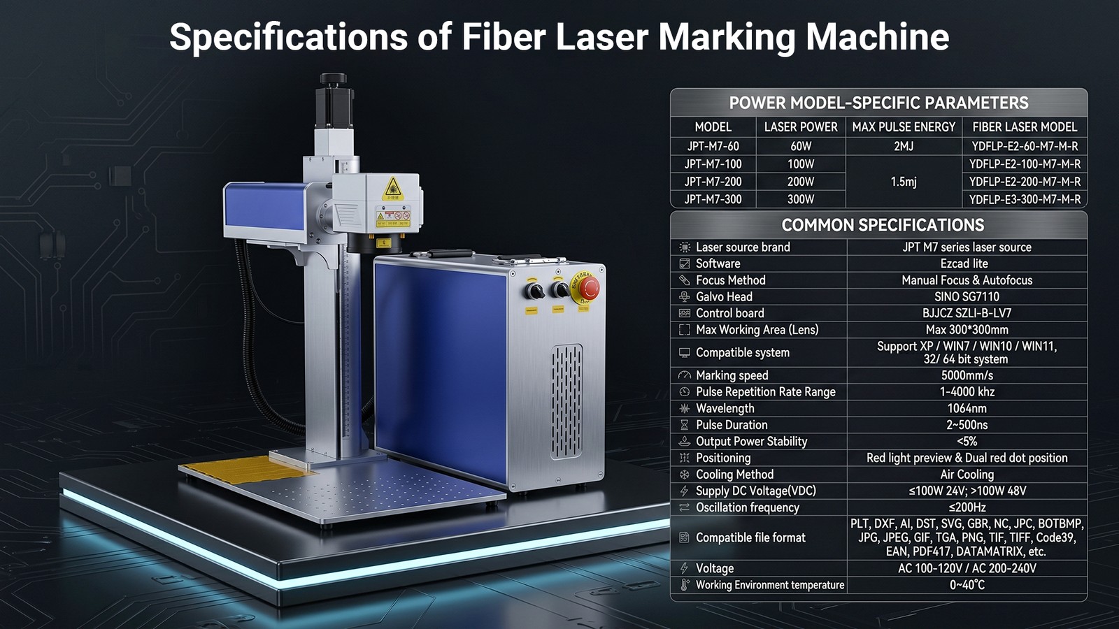60W Auto Focus JPT MOPA Fiber Laser Marking Engraving Machine Engraver Marker